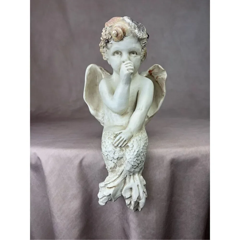 Vintage R. Shipman 1999 Angel Mermaid Seashells Shelf Sitter Statue READ
